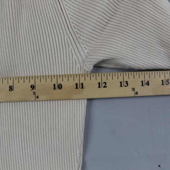 Caroline Constas Dress Small Ribbed Knit Crochet Collar Midi Bodycon Beige Chic - Picture 9 of 11